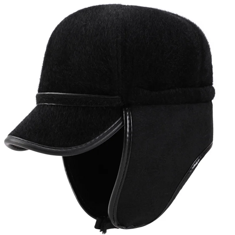 Thicker Plus Velvet Russian Hats Black Wool Men/Women baseball cap adjustable Hat Winter Warm Bomber with earflaps ушанка |