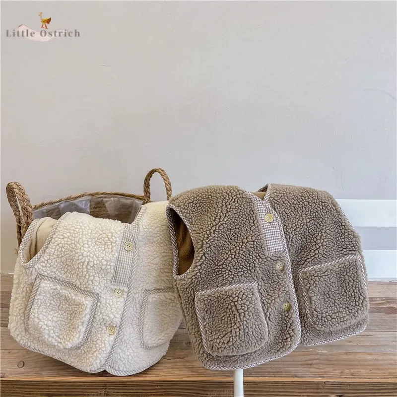 

Newborn Baby Boy Girl Autumn Winter Casual Vestcoat Fleece Sleeveless Cardigan Infant Toddler Outwear Wool Baby Clothes 12M-7T