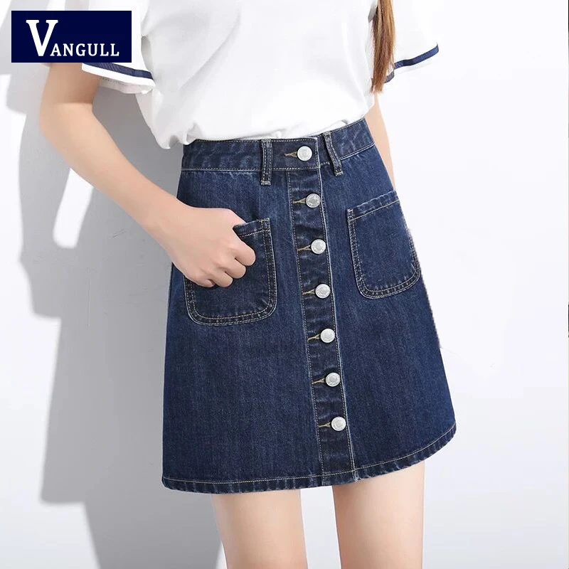 Женская джинсовая мини юбка Vangull однотонная короткая трапециевидной формы с