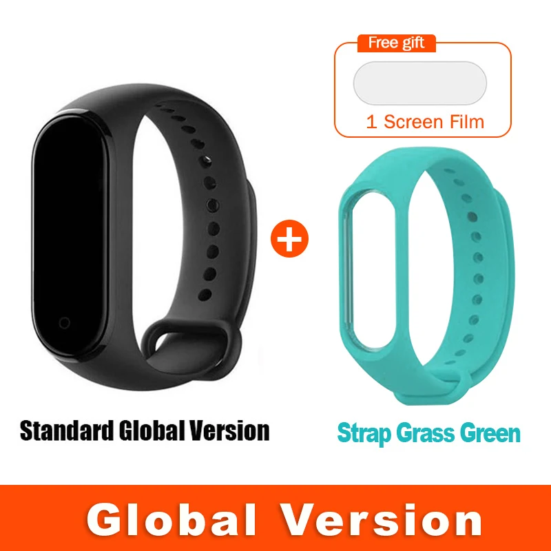 Глобальная версия опционально Xiaomi Mi Band 4 умный Браслет Пульс фитнес 135 мАч цветной экран Bluetooth 5,0 водонепроницаемый - Цвет: Global Gra-green Str
