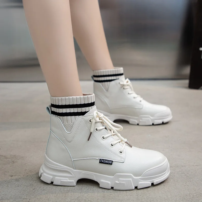 Осенние женские ботинки из искусственной кожи полуботинки мартинсы для женщин