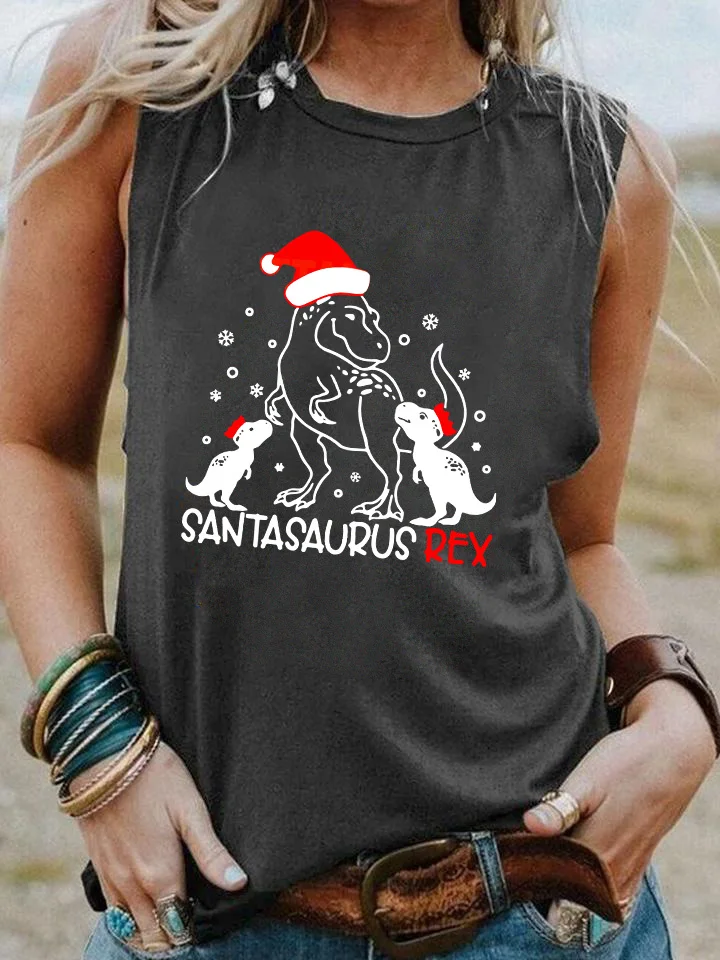 Женский винтажный Топ без рукавов разноцветный летний топ с рождественскими