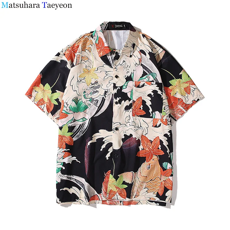 

Рубашка мужская с цветочным принтом, повседневная с коротким рукавом, модная уличная одежда в стиле хип-хоп, Гавайский пляж, 2020