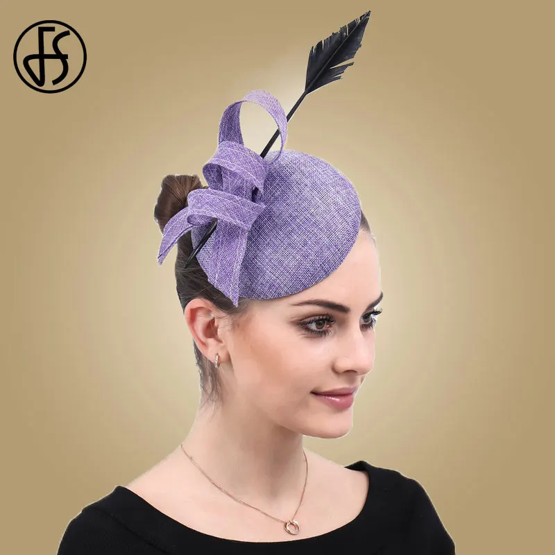 FS женские Шапки чародей перо шляпа свадьбная цвет: фиолетовый розовый заколка