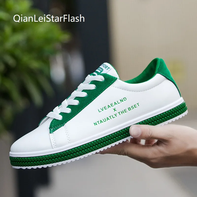 

Fashion Men White Flat Shoes Lace-up Comfortable Pu Leather Sneaker for Male Tenis Leisure sneakers White Board Shoes Footwear