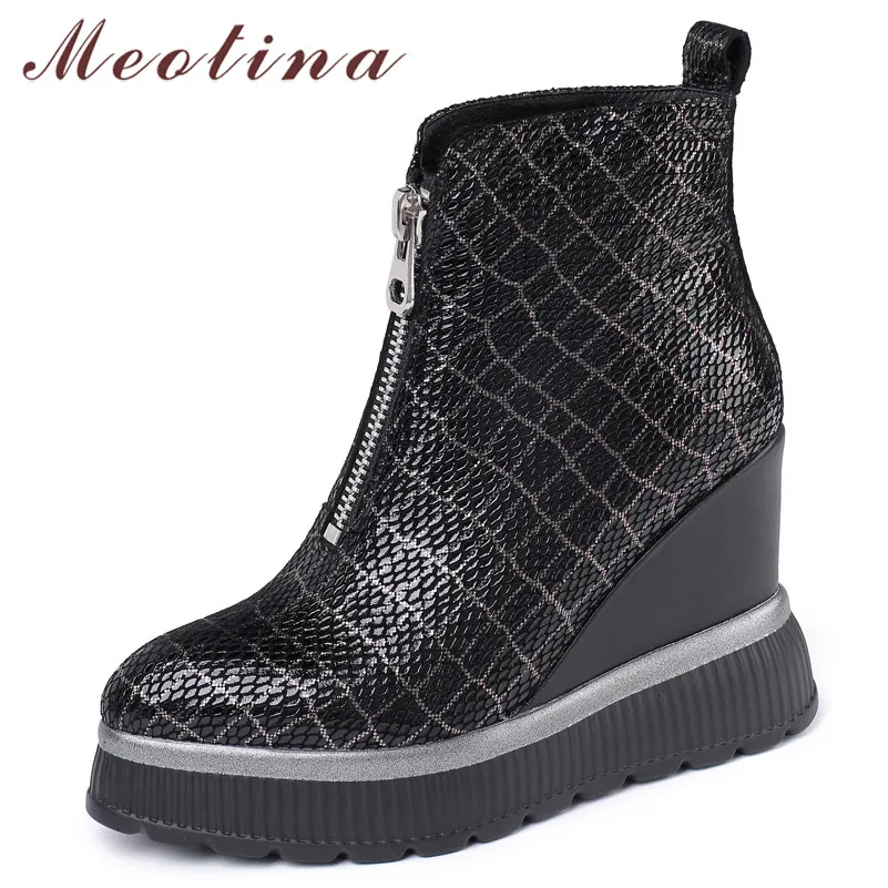 Женские ботильоны на танкетке Meotina осенне зимние полусапожки из натуральной