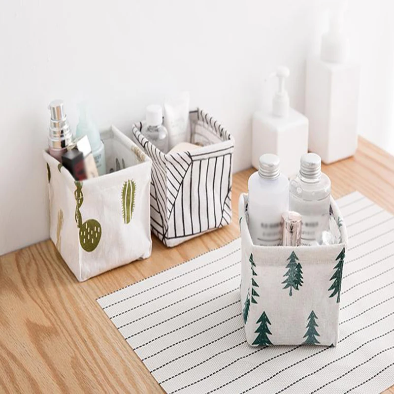 Fabric Desktop Storage Basket Sundries Makeup Organizer Case High Quality Striped Plant Printed Box 2019 New | Багаж и сумки