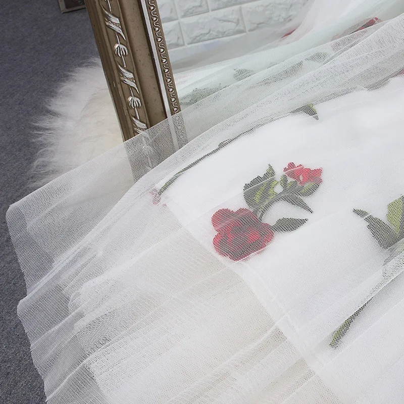 Новая летняя юбка из сетчатой ткани с вышивкой розы длинная Плиссированная