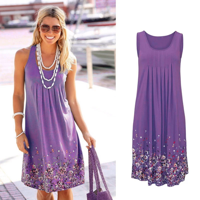 

Sleeveless Floral Print Loose Beach Summer Dress Fashion Six Colors Casual Women Dress 2021 Sexy Dress Plus Size S-5XL