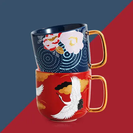 Chinese Retro Ceramic Mug Hand-painted Flower White Crane Water Coffee Tea Milk Cup Drinkware High-end Gift Boxed | Дом и сад