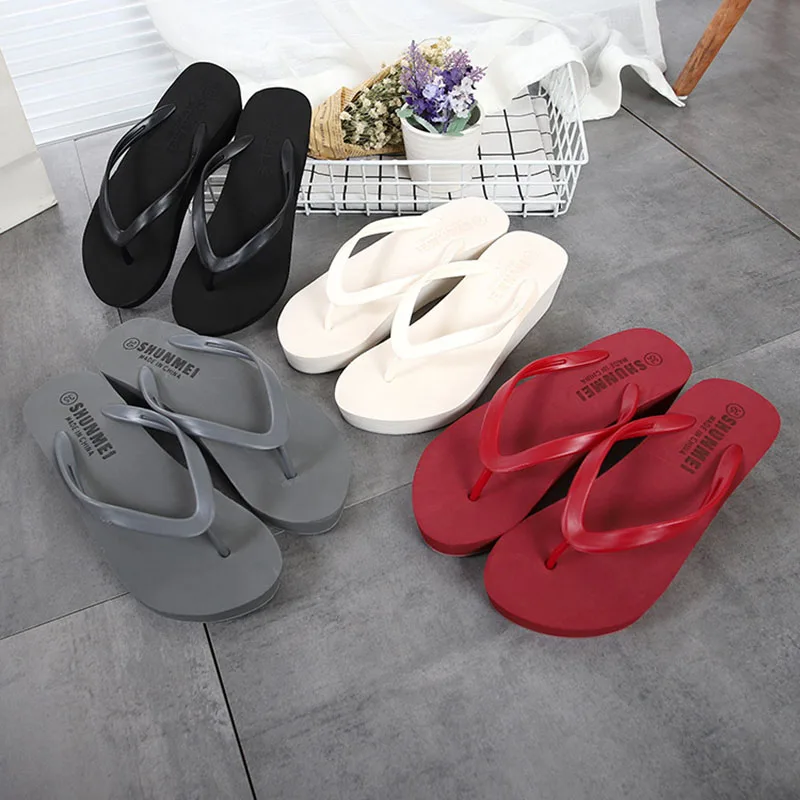 

2021 Summer Women EVA Thick High Heel Wedges Slippers Fashion Female Beach Flops Slippers Platform Causal Solid Color Shoes
