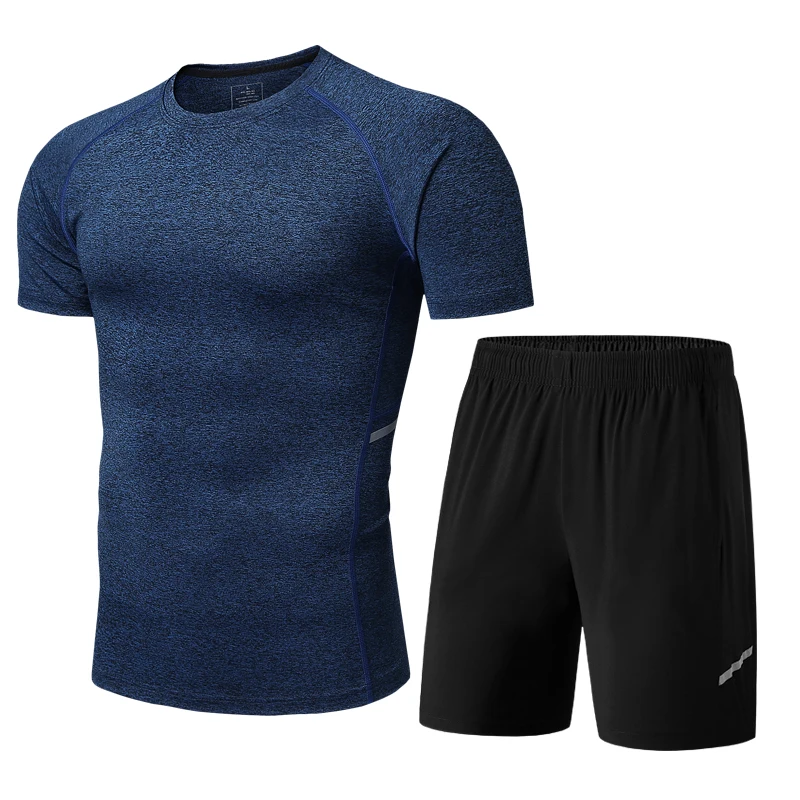 

90%Polyester 10%Spandex Men's Fitness Set Sport Suit Breathable Stretch High Quality Reflective Print Night Run Cloth M-4XL 3022