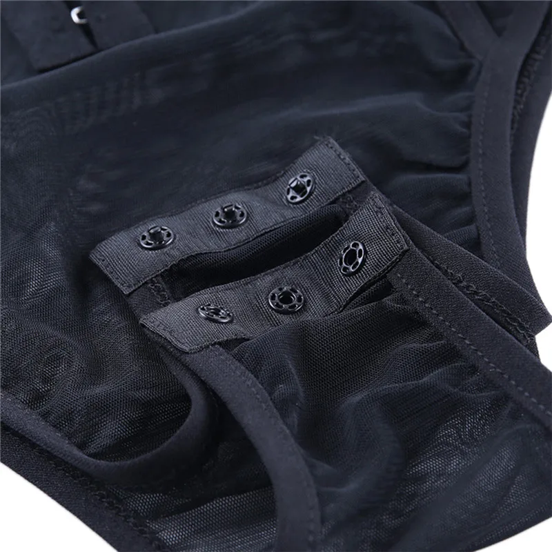 

Club Wear Black Mesh Transparent Teddy Bodysuit Spaghetti Straps Backless Push Up Chest Bodysuits Sexy Bodycon Jumpsuit Party
