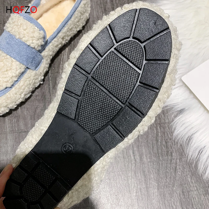 

HQFZO Free Shipping Shallow Women Loafers Flat Plush Autumn Comfortable Winter Snow Boots Round Toe Women Shoes 2020