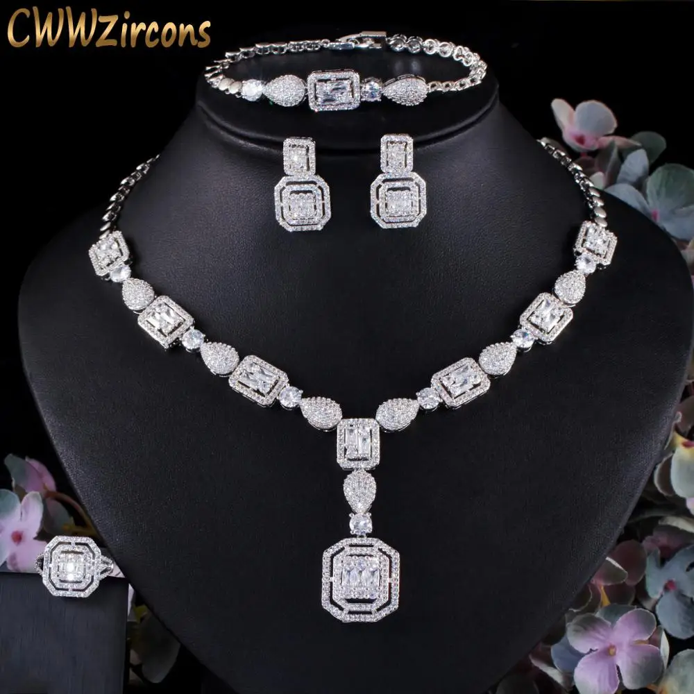 Cwwzircon 4 шт. роскошный белый кубический циркон женский свадебный костюм Ювелирные