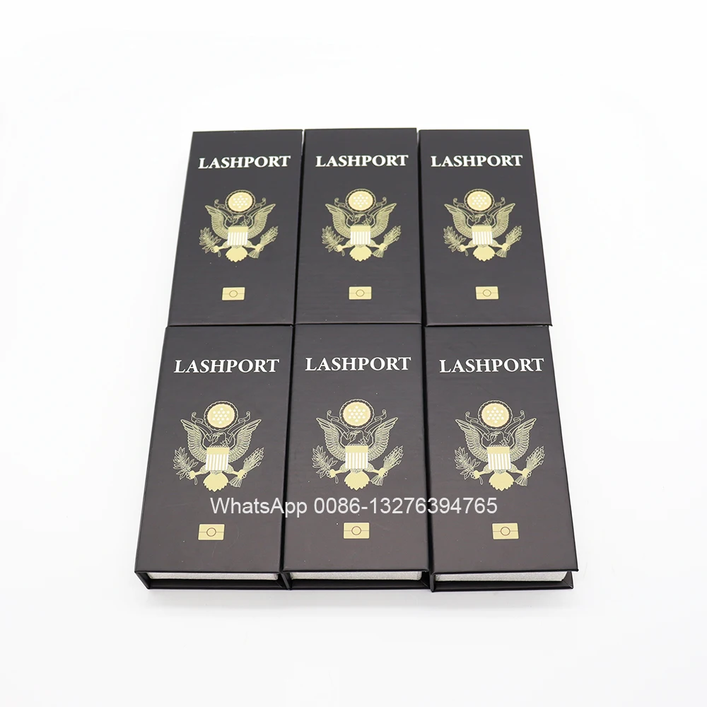 

Black Passport Mink Eyelash Packaging Box Mink Eyelashes Wholesale Lashes with Box Custom Lashbox With Logo Makeup Tools