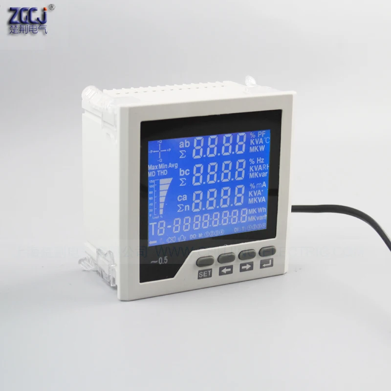 100A 200A 300A 600A 450VAC 3-фазный Многофункциональный измеритель коэффициент мощности мощность энергии кВтч A V Ватт Панель метр с 3 зажимами датчики