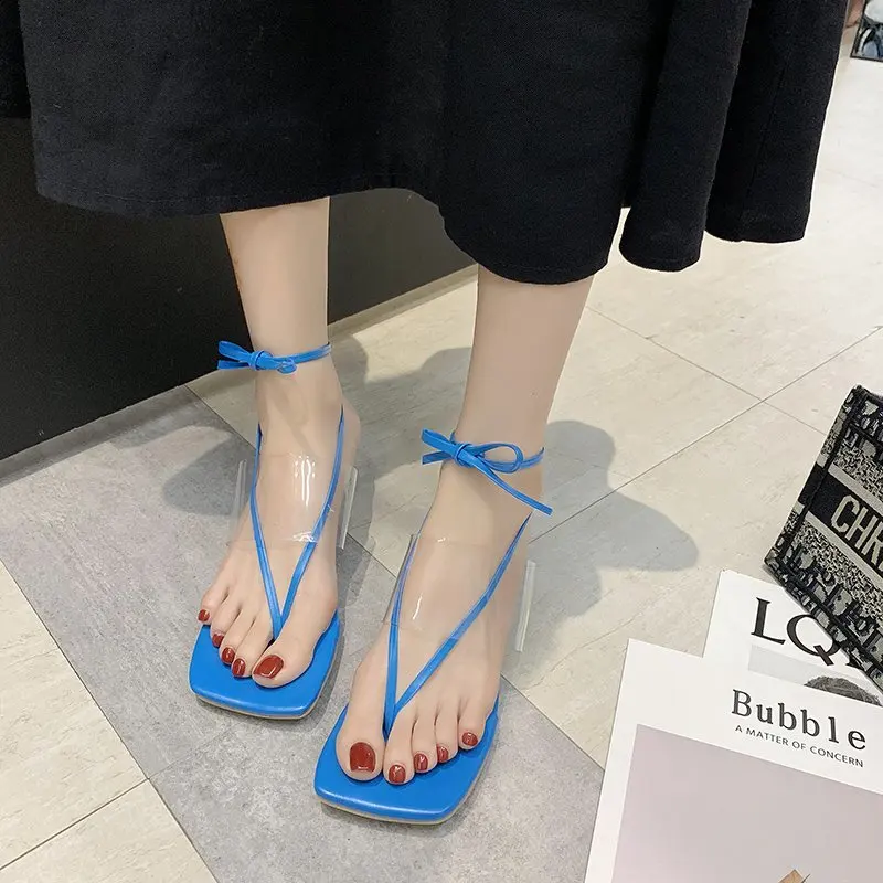 

Women Narrow Band Sandals 2021 Summer Female Black Casual Shoes White Pumps Women Cross Strap Clip toe PVC Modern Sandals