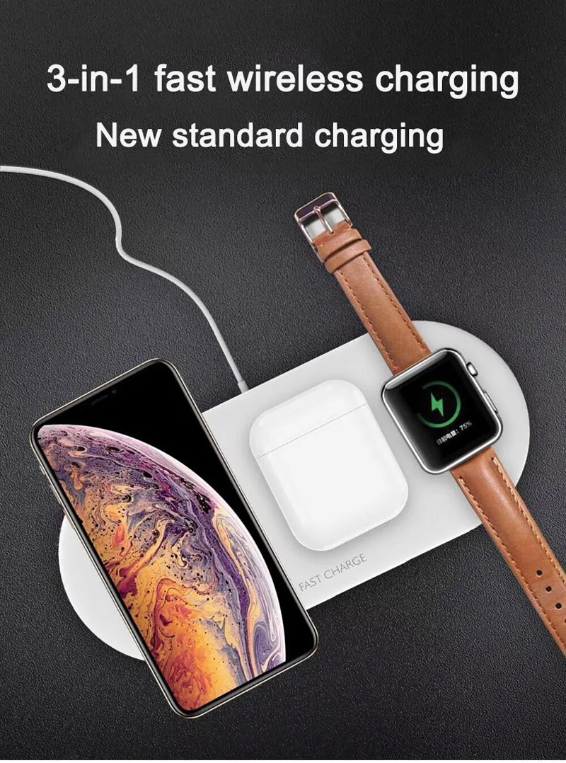 3 в 1 лучшее Беспроводное зарядное устройство для Iphone и Apple Watch 4 Airpods 10 Вт быстрая Беспроводная Накладка для iPhone 11 PRO X XR 8 samsung note 10