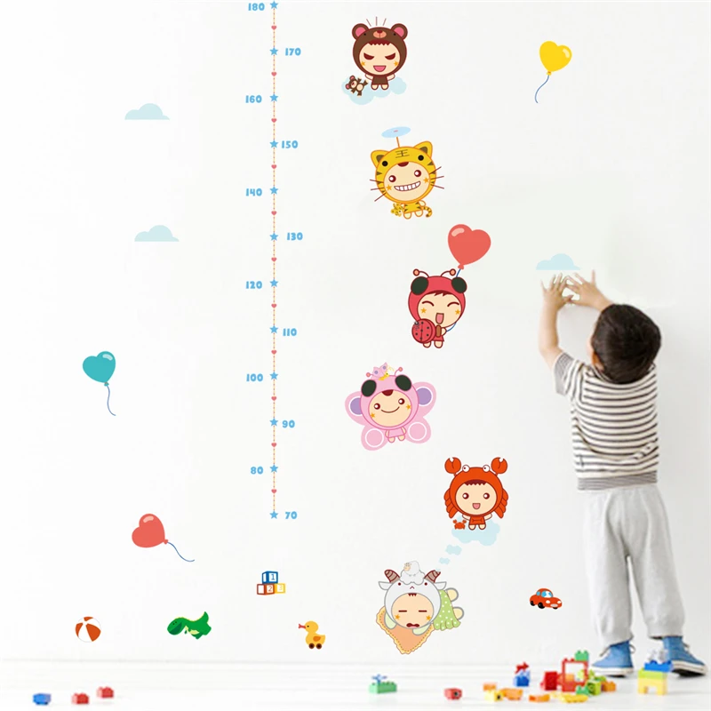 

Cartoon Naughty Baby Animal Hat Growth Chart Wall Stickers Kids Room Home Decorations Wall Mural Art Height Measure Wall Decal