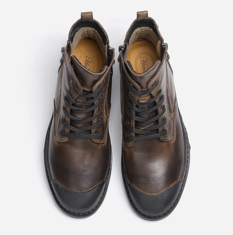 Мужские зимние ботинки из натуральной коровьей кожи ботильоны ручной работы в