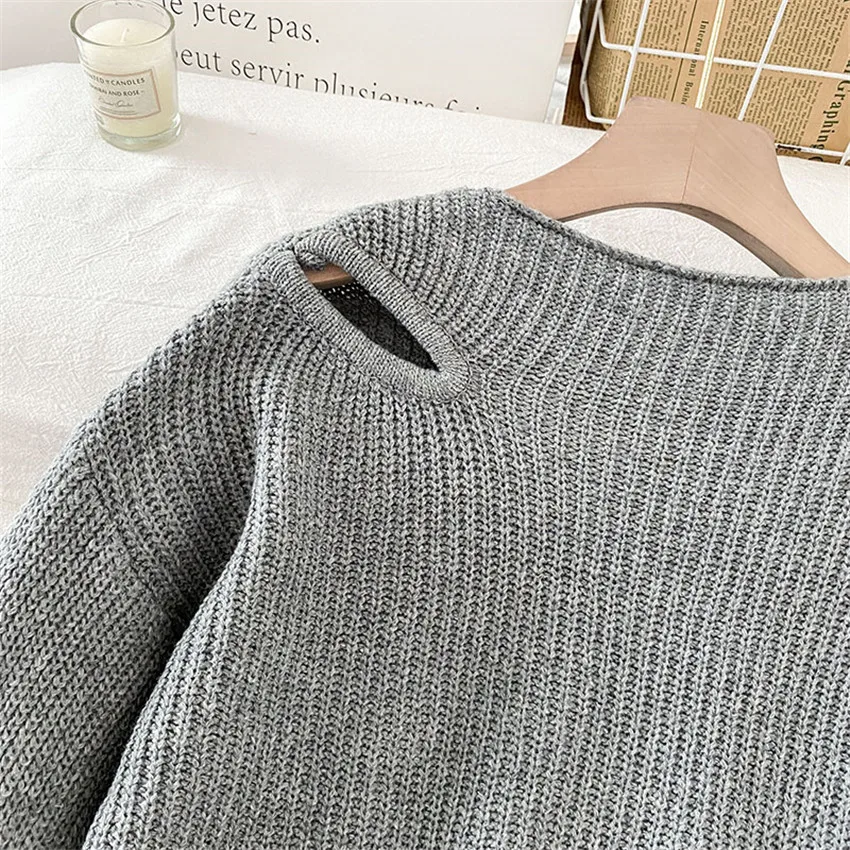 Свитер женский вязаный Осень-зима с вырезами на плечах | Женская одежда