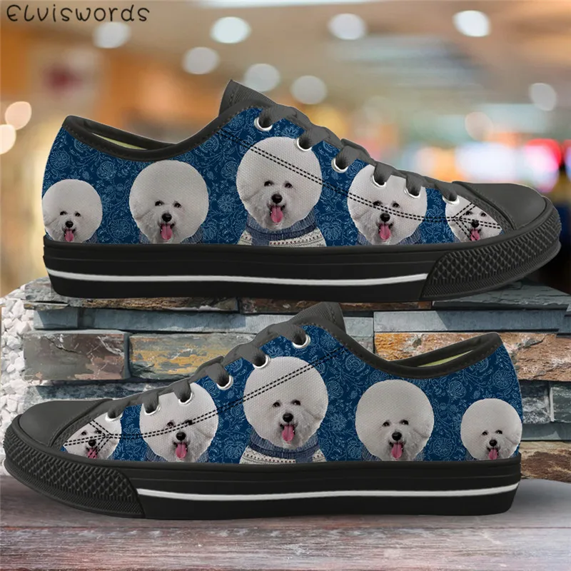 ELVISWORDS Bichon Frise симпатичная собака 3D печать Вулканизированная обувь холщовая