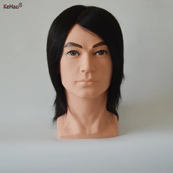 Male Mannequin Head With Short Black Human hair Professional Hairstyle Head for Practice Cut Paint Bleach Doll Head Hat Display