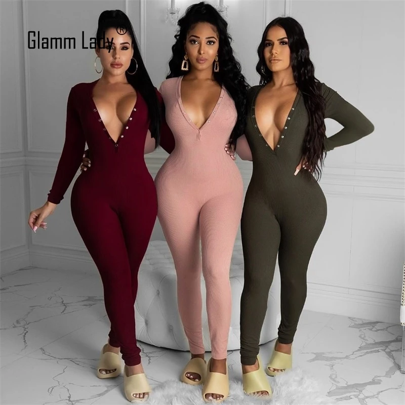 

Женский сексуальный осенне-зимний комбинезон Glamm, женский комбинезон с длинным рукавом, Повседневный Женский вечерний клубный комбинезон, ...