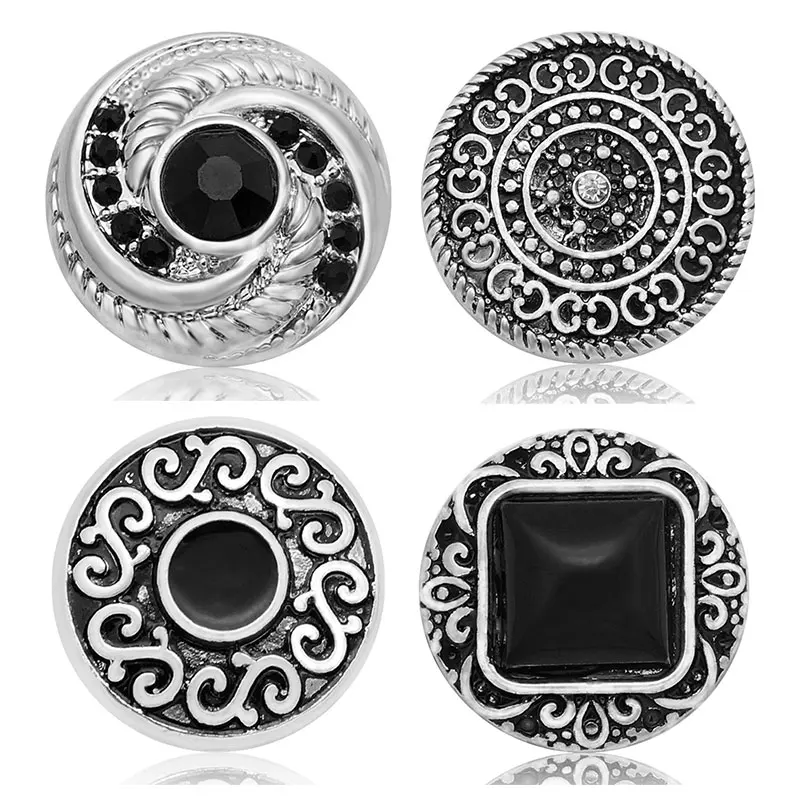 

Модные черные стразы, Круглые узоры, металлические кнопки 18 мм, подходят для самостоятельного изготовления браслетов, модные ювелирные изд...