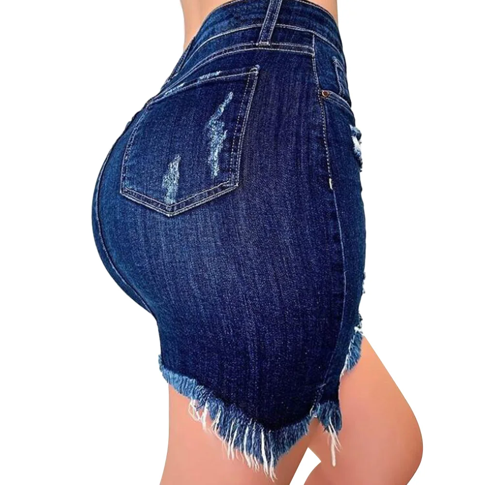 

Solid Blue Jeans Skirt For Women Summer Fashion Sexy High Waist Hole Casual Pencil Denim Skirts Woman With Pockets Button D30