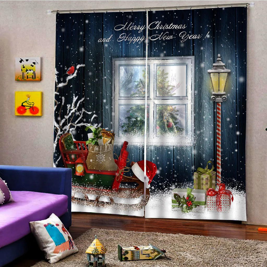 

3D Xmas Photo Curtain Printing Curtains Drapes Bedroom Window Drapes 2 Panel Outdoor Curtains Blinds Balcony Screen Closet