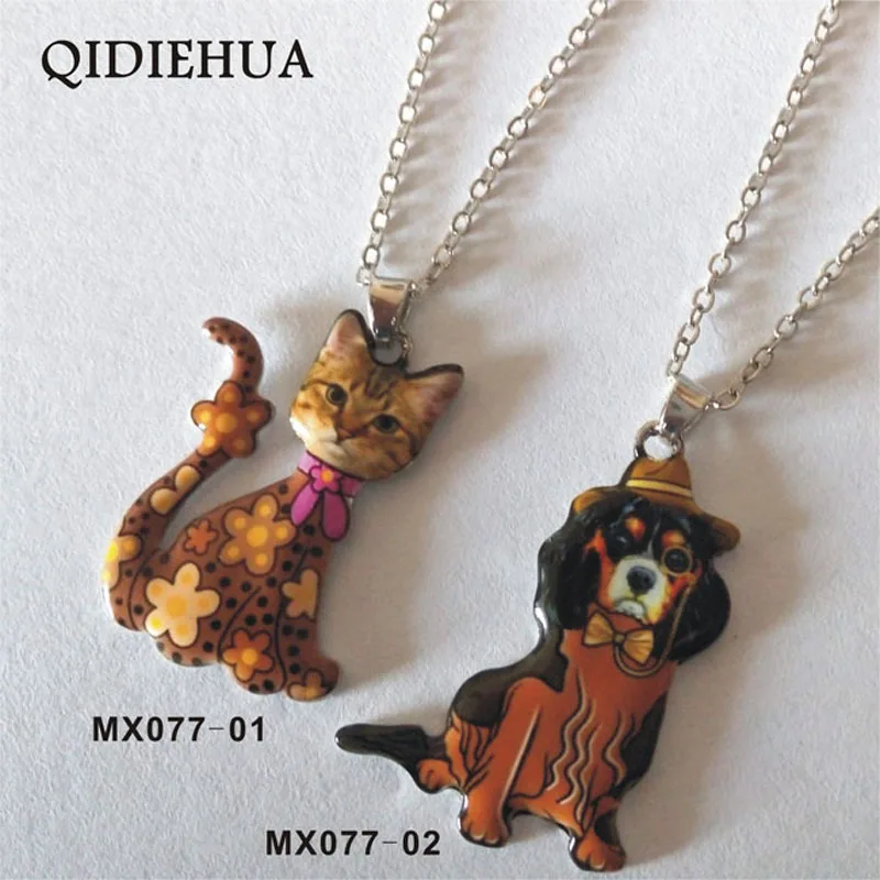 Модное разноцветное ожерелье из эмалированного сплава с подвеской в виде кота и