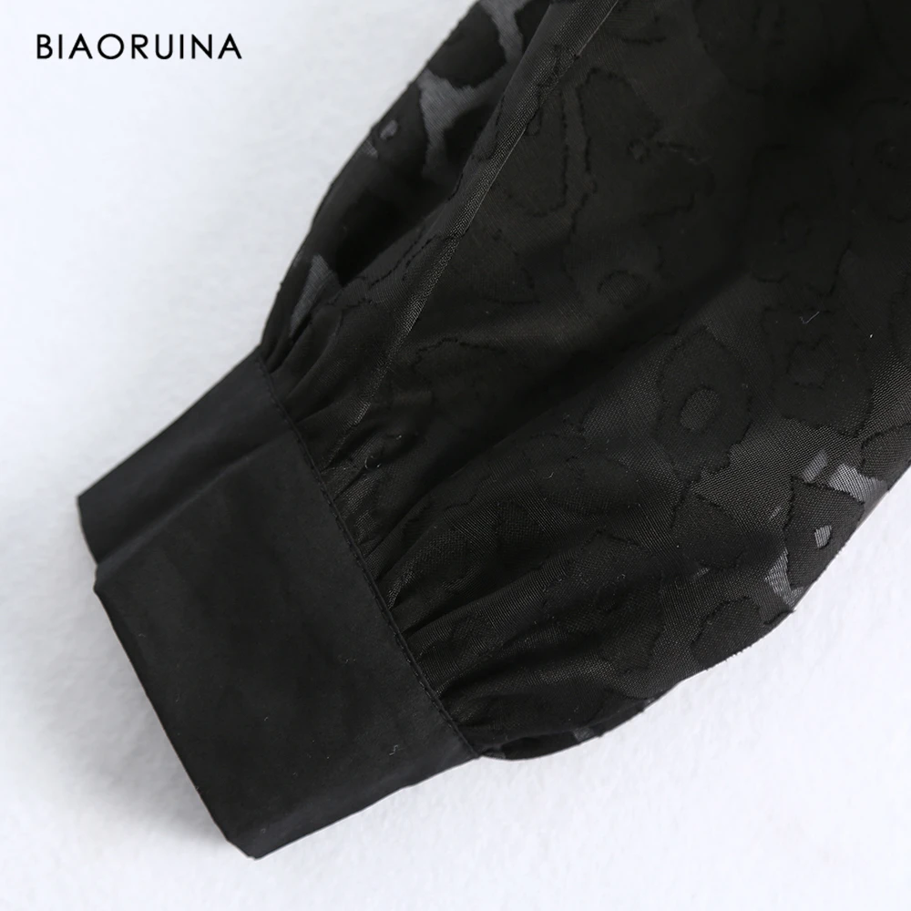 BIAORUINA женская черная леопардовая Сексуальная короткая рубашка с вышивкой и v