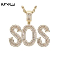 mathalla new aaa cubic zircon cz alphabet letters name pendant custom name letter necklace brass mens hip hop jewelry