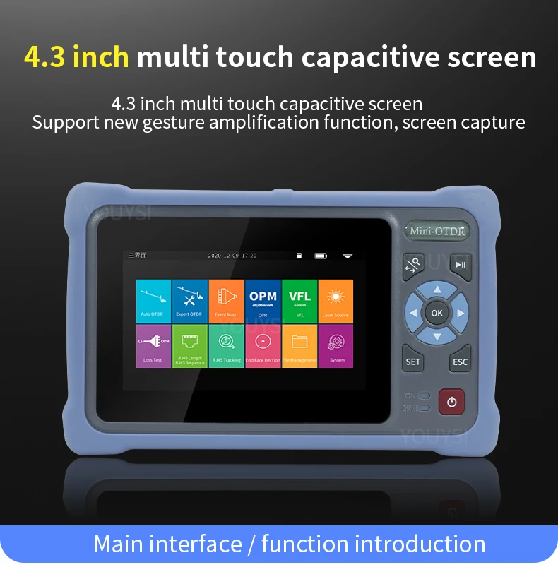 

FreeShipping MINI OTDR 1310/1550nm 26/24dB Fiber Optic Reflectometer Touch Screen VFL OLS OPM Event Map Ethernet Cable Tester