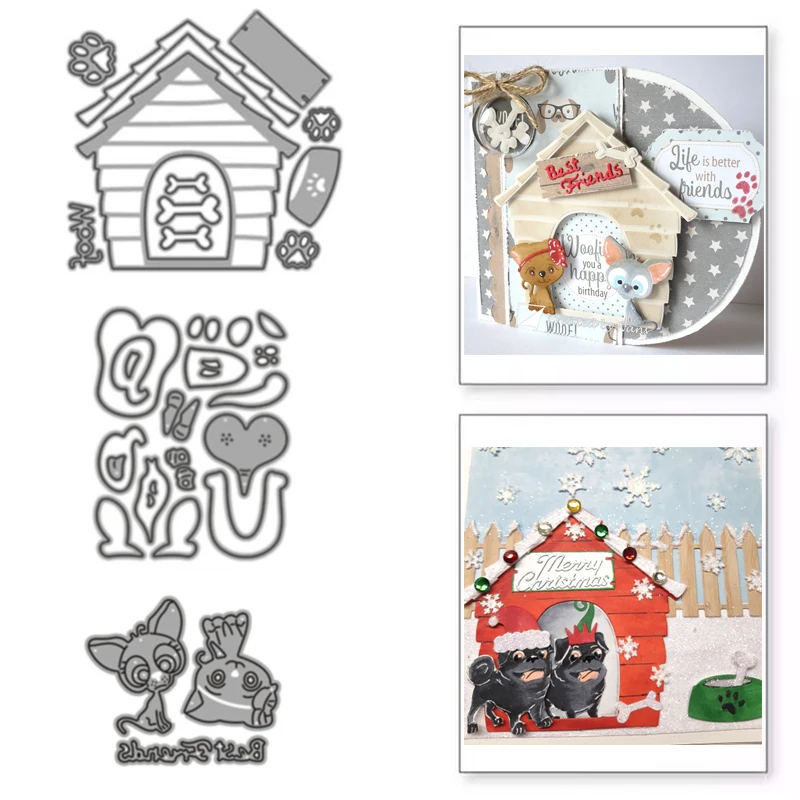

Kitten Puppy and Dog House Cutting Dies New Dies Scrapbooking Mold Cut Handmade Tools DIY Craft Decoration New Metal Dies 2021