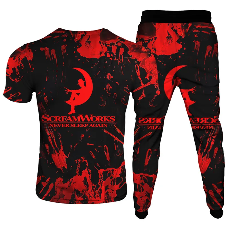 

Men's suit 2021 new printed creative red series suit men and women casual 3D creative short-sleeved trousers two-piece suit