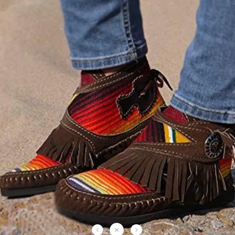 Женские ботильоны в полоску с кисточками теплые Прошитые ботинки на плоской