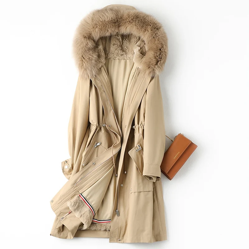 Женская парка с подкладкой из натурального Лисьего меха теплая Длинная зимняя