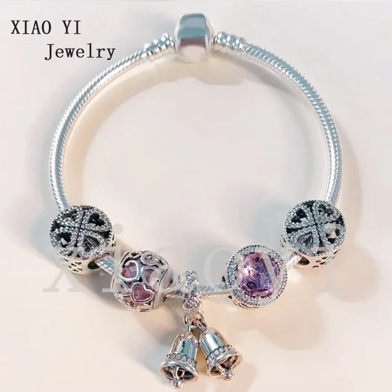 

Браслет XIAOYI Женский, 2020, S925, розовый, с любовным колокольчиком, с круглой головкой