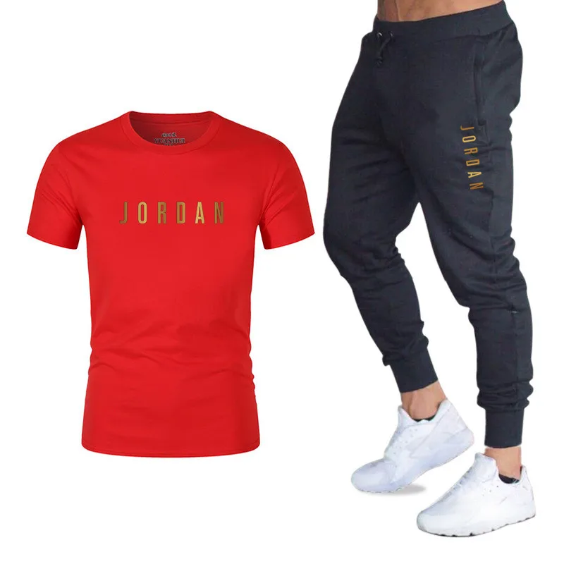 

Sets 2021 New T-Shirt 2 Pieces Sets Tracksuit Printing Men Short Sleeves+Pants Pullover Sportwear Suit Casual Sports Men Clothes