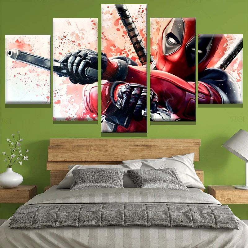Картины на холсте для домашнего декора 5 штук водные красочные комиксы картины