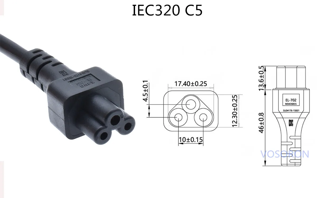 3 зубчатый кабель питания австралийская Новая Зеландия разъем C5 Cloverleaf адаптер