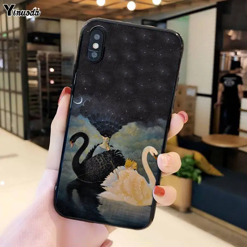 YiNuoDa Белый лебедь черный мягкий чехол для телефона iPhone 6 6S 7 8 Plus X XS MAX 5 5S SE XR 11 pro max