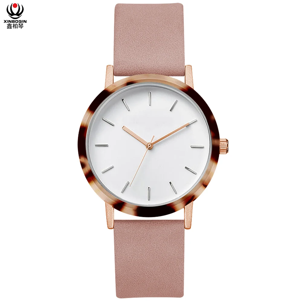 Женские кварцевые часы женские милый розовый кожаный ремешок Модный Красочный