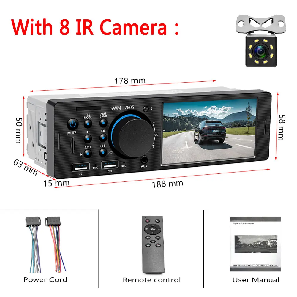 With 8IR Camera LeeKooLuu 1Din авто радио " на тонкопленочных транзисторах на тонкоплёночных транзисторах Сенсорный экран автомобильное аудио Bluetooth AUX USB TF Поддержка сзади Камера MP3 MP5 центральных автомобильных мультимедиа - Цвет: With 8IR Camera
