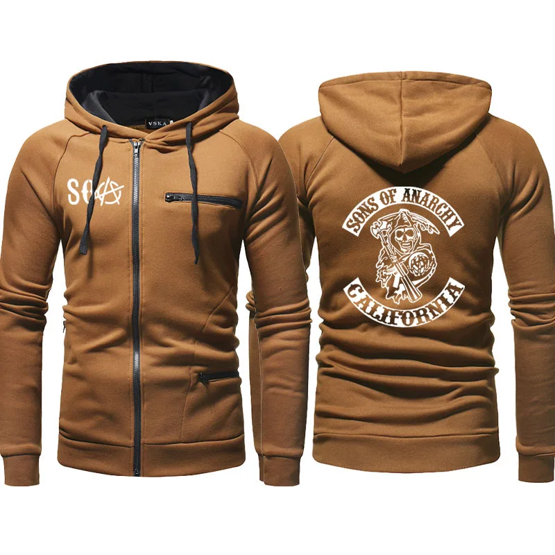 

Men's Hooded Jacket cotton Harajuku hoodie SOA Sons of anarchy Skull print Spring Autumn New Men's zipper jackets sweatshirt