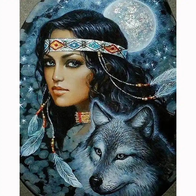 

5D Diy Diamond Painting Cross Stitch Beauty & Wolf Embroidery Mosaic Full Square Round Drill Rhinestones Home Decor Needlework