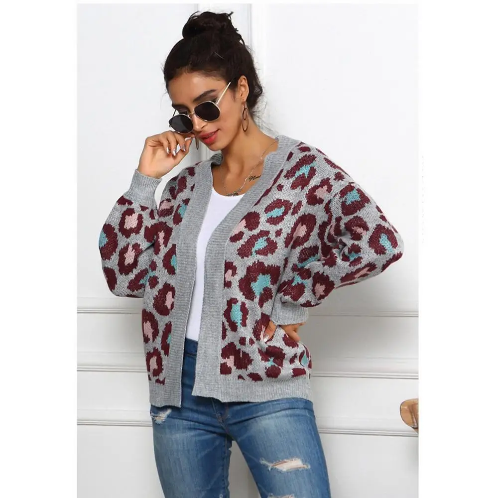 

New Autumn 2020 Languid wind knit sweater cardigan loose leopard sweater coat